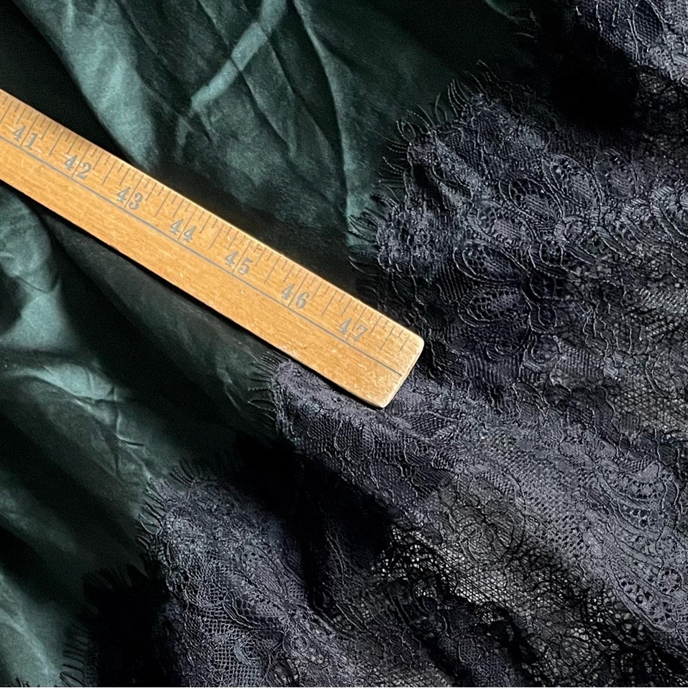 Johnny Was Emerald Green 100% Silk Maxi Dress Black Lace Accents Sz Large Belt - Picture 12 of 15